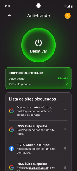 Tela Anti-fraude do EscudoPro